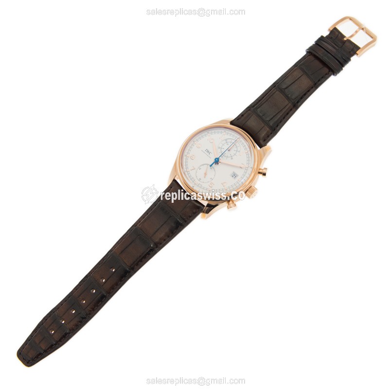 IWC Portuguese Replica - Automatic - 18kt Rose Gold - White Dial - Brown Alligator Strap - View 2
