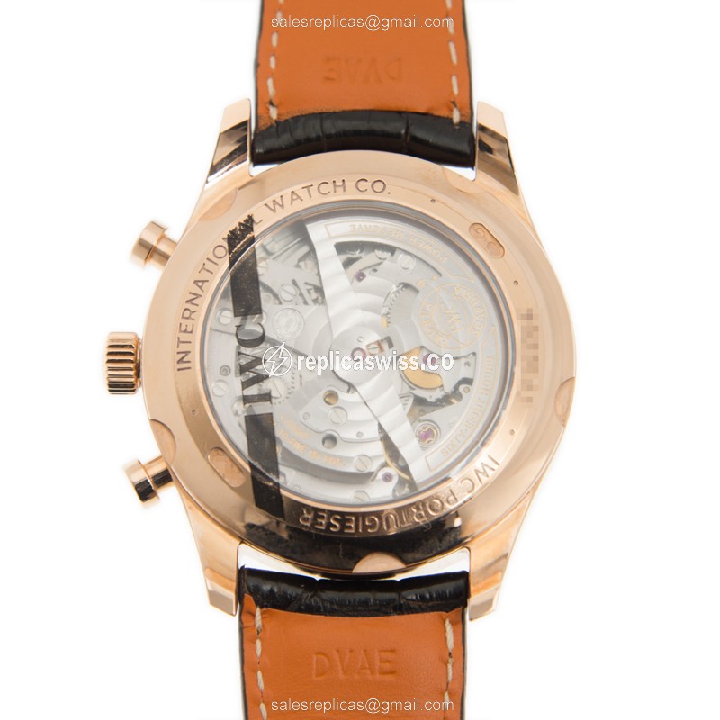 IWC Portuguese Replica - Automatic - 18kt Rose Gold - White Dial - Brown Alligator Strap - View 3