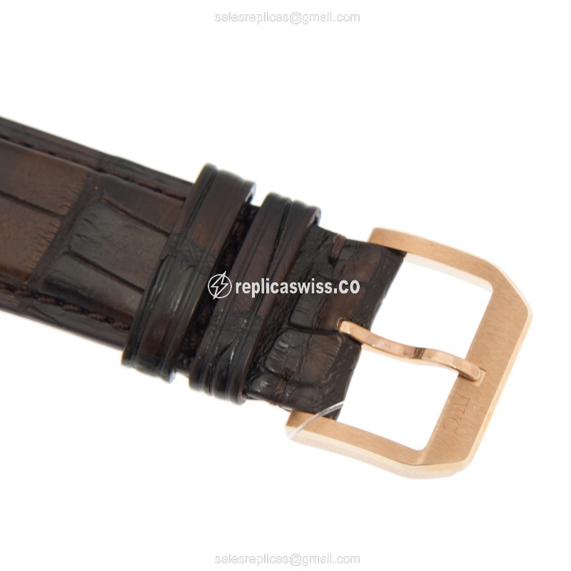 IWC Portuguese Replica - Automatic - 18kt Rose Gold - White Dial - Brown Alligator Strap - View 4