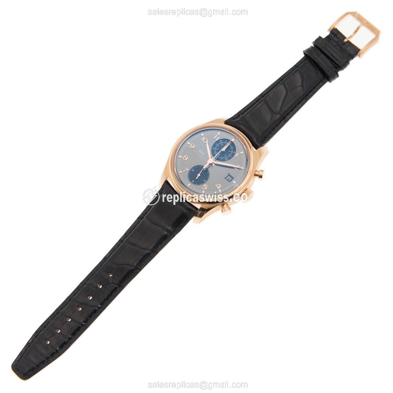 IWC Portuguese IW390405 Replica - Automatic - 18kt Gold - Gray Dial - Black Alligator Buckle - View 2