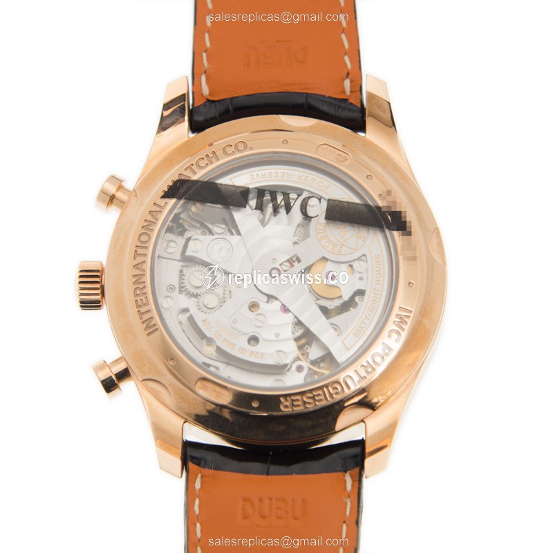 IWC Portuguese IW390405 Replica - Automatic - 18kt Gold - Gray Dial - Black Alligator Buckle - View 3