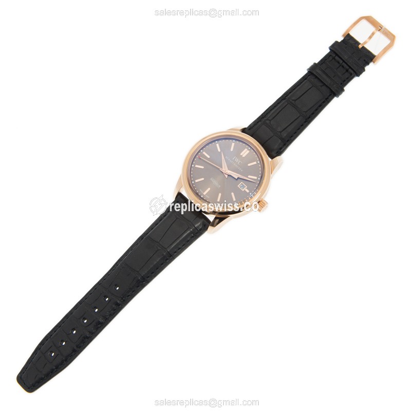 IWC Ingenieur Replica - Automatic - 18kt Rose Gold - Gray Dial - Black Alligator Strap - View 2