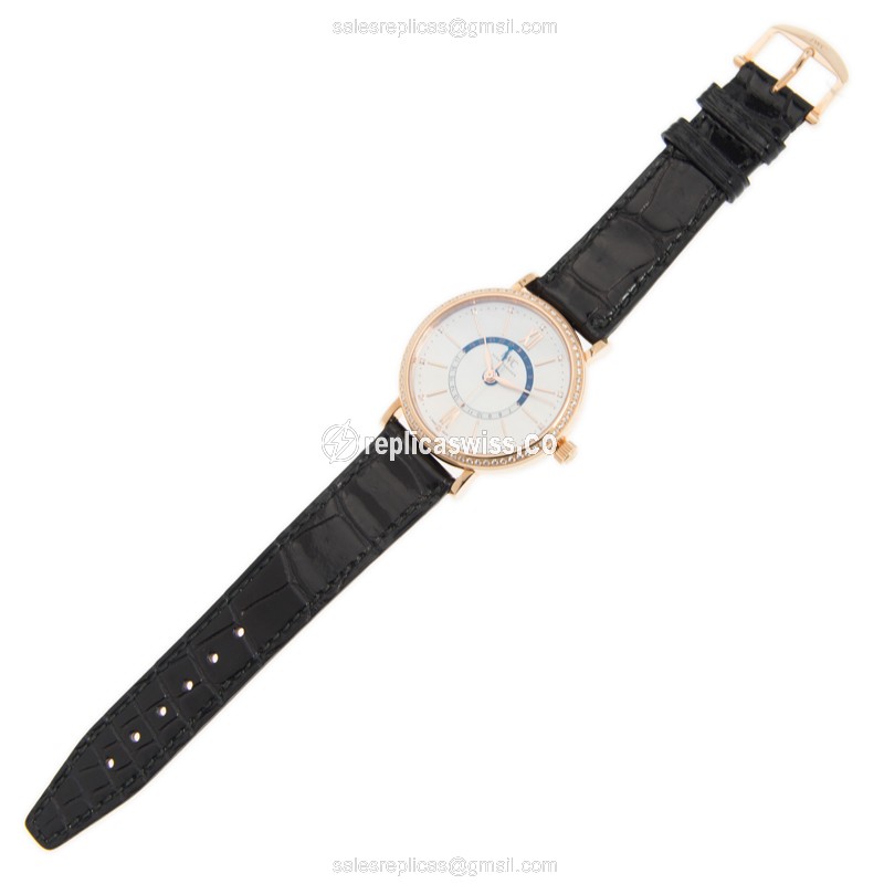 IWC Portofino Replica - Automatic - 18kt Rose Gold & Diamond Case - White Dial - Alligator Black Strap - View 2