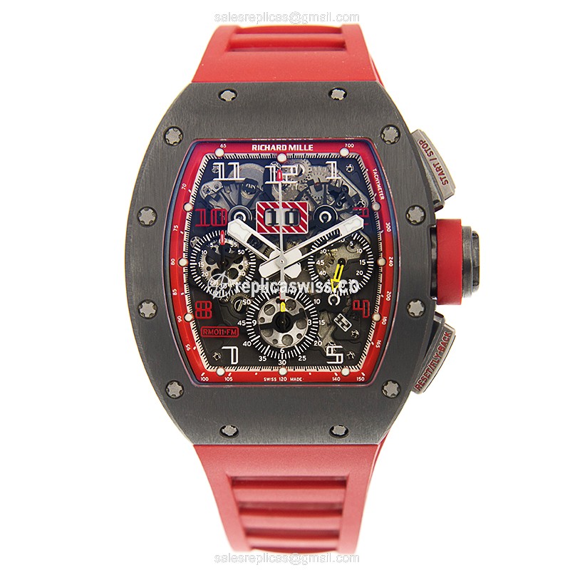 Richard Mille RM011 AH-TI - Automatic - Titanium Case - Gray Dial - Red Rubber Strap - View 2