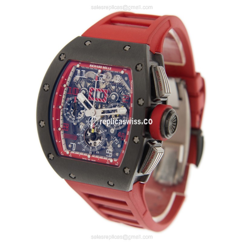 Richard Mille RM011 AH-TI - Automatic - Titanium Case - Gray Dial - Red Rubber Strap - View 3