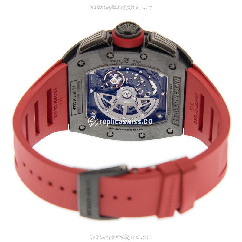 Richard Mille RM011 AH-TI - Automatic - Titanium Case - Gray Dial - Red Rubber Strap - View 4