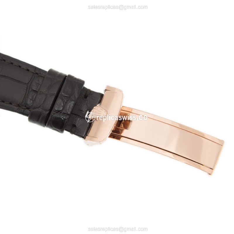 Rolex Cellini Replica - Automatic - 18kt Rose Gold Case - White Dial - Brown Alligator Strap - View 4