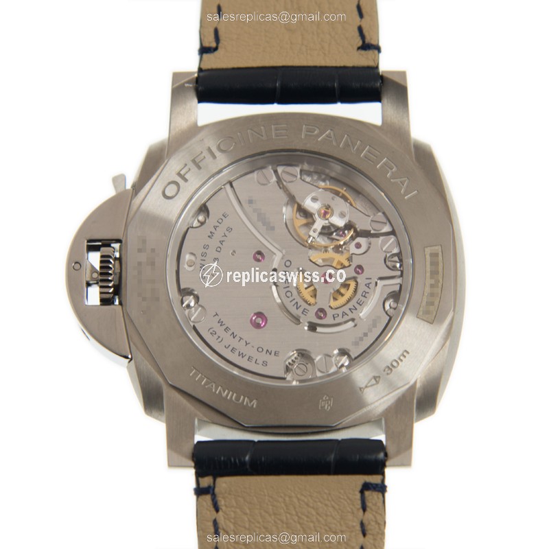 Panerai PAM00728 LUMINOR - Manual Wind - Titanium Case - Blue Dial - Blue Alligator Strap - View 3