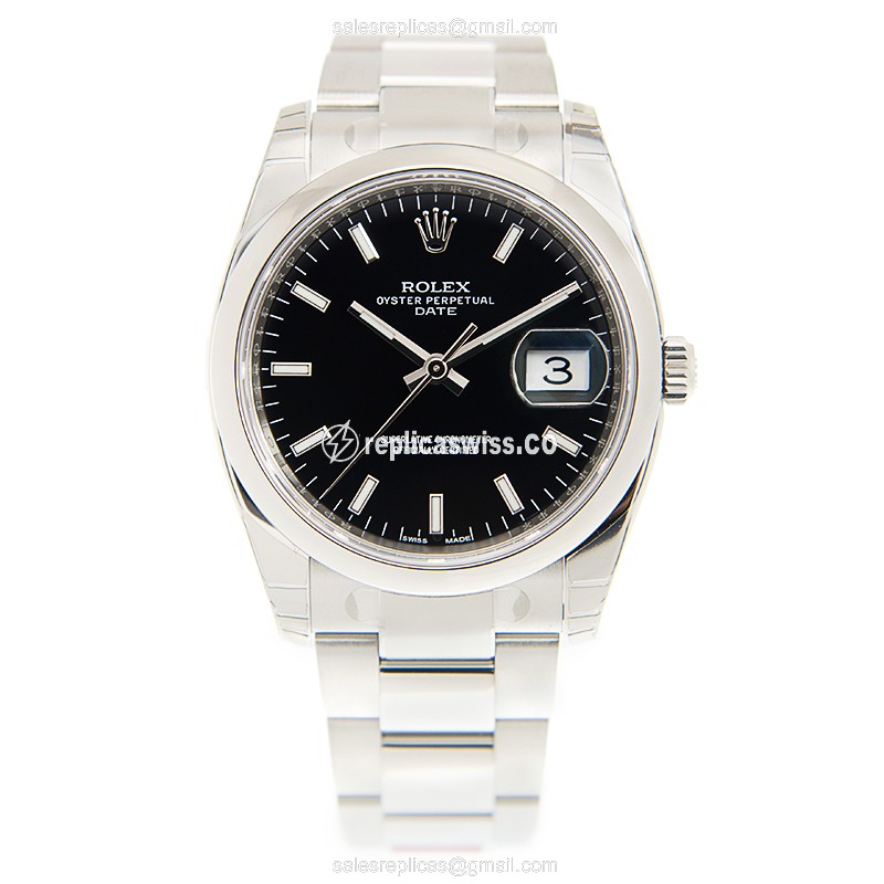 Rolex 115200BK_O OYSTER PERPETUAL Replica - Automatic - Stainless Steel - Black Dial, Silver Clasp - View 2