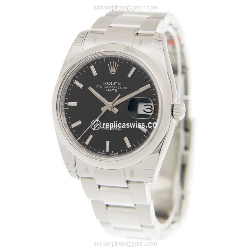 Rolex 115200BK_O OYSTER PERPETUAL Replica - Automatic - Stainless Steel - Black Dial, Silver Clasp - View 3