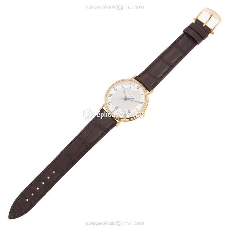 Replica Breguet 5197BA/15/986 Classic - Automatic - 18kt Yellow Gold - Silver Dial - Brown Alligator Buckle - View 2