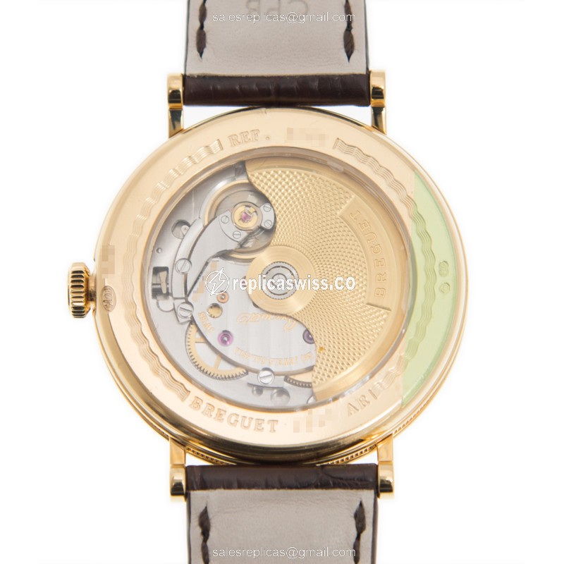 Replica Breguet 5197BA/15/986 Classic - Automatic - 18kt Yellow Gold - Silver Dial - Brown Alligator Buckle - View 3