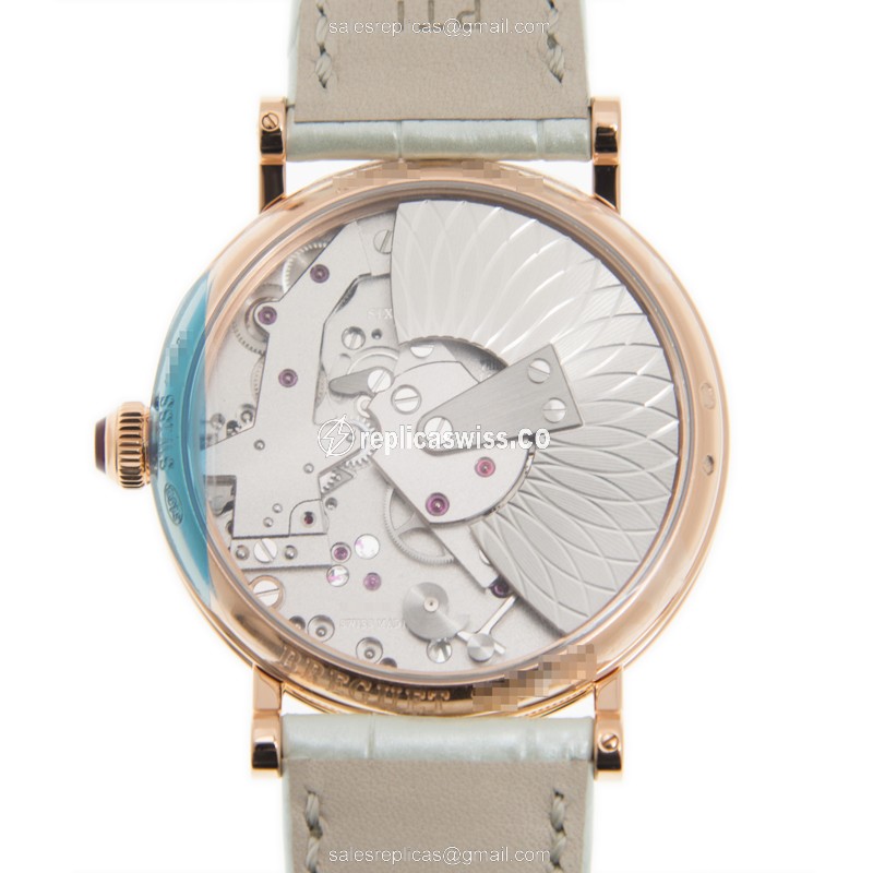 Breguet Tradition Replica - Automatic - 18kt Rose Gold - Diamond Bezel - Silver Dial - Alligator White Strap - View 3