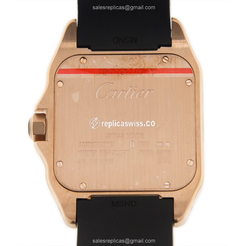 Cartier Santos Replica - Auto - Rose Gold - Black - Rubber - View 3