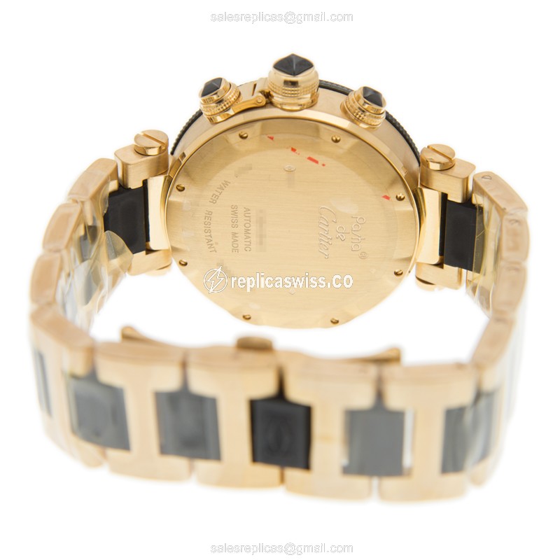 Cartier Pasha De Cartier Replica - Auto - 18kt Yellow Gold - Black Dial - Gold Strap - View 4