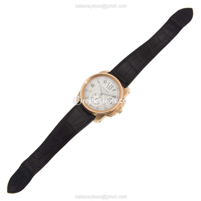 Cartier W7100009 Replica - Automatic - 18kt Rose Gold - White Dial - Black Alligator Strap - View 2