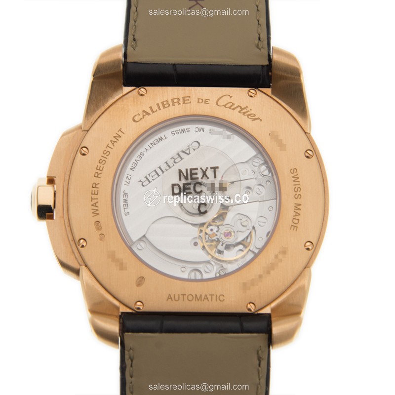 Cartier W7100009 Replica - Automatic - 18kt Rose Gold - White Dial - Black Alligator Strap - View 3