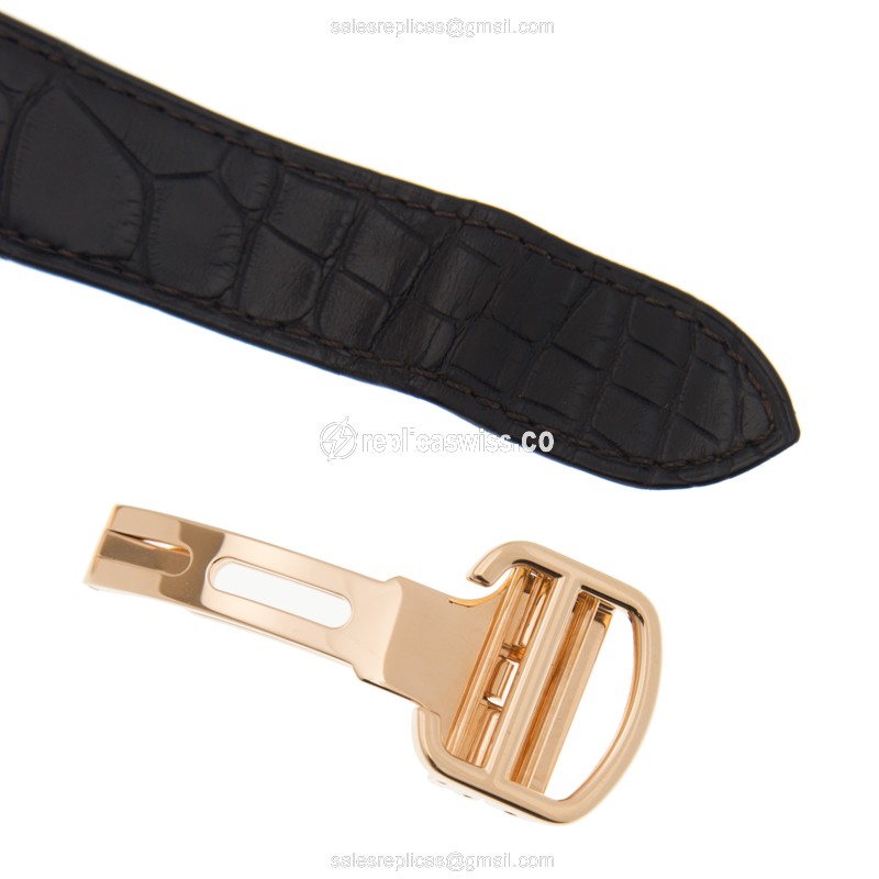 Cartier W7100009 Replica - Automatic - 18kt Rose Gold - White Dial - Black Alligator Strap - View 4