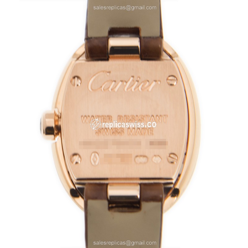 Cartier W8000017 Replica - Quartz - 18kt Rose Gold - Silver Dial - Brown Alligator Strap - View 3
