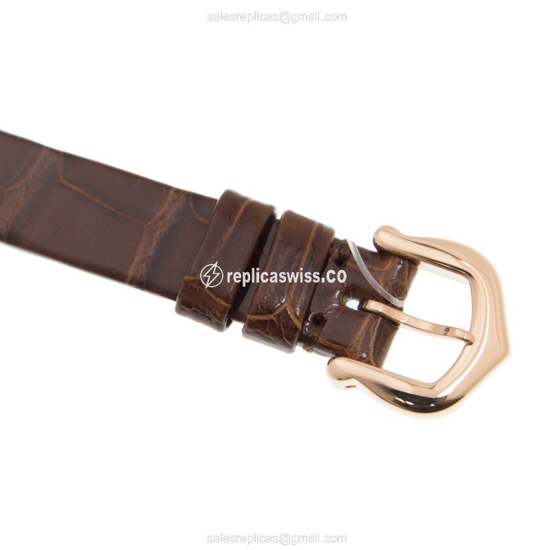 Cartier W8000017 Replica - Quartz - 18kt Rose Gold - Silver Dial - Brown Alligator Strap - View 4