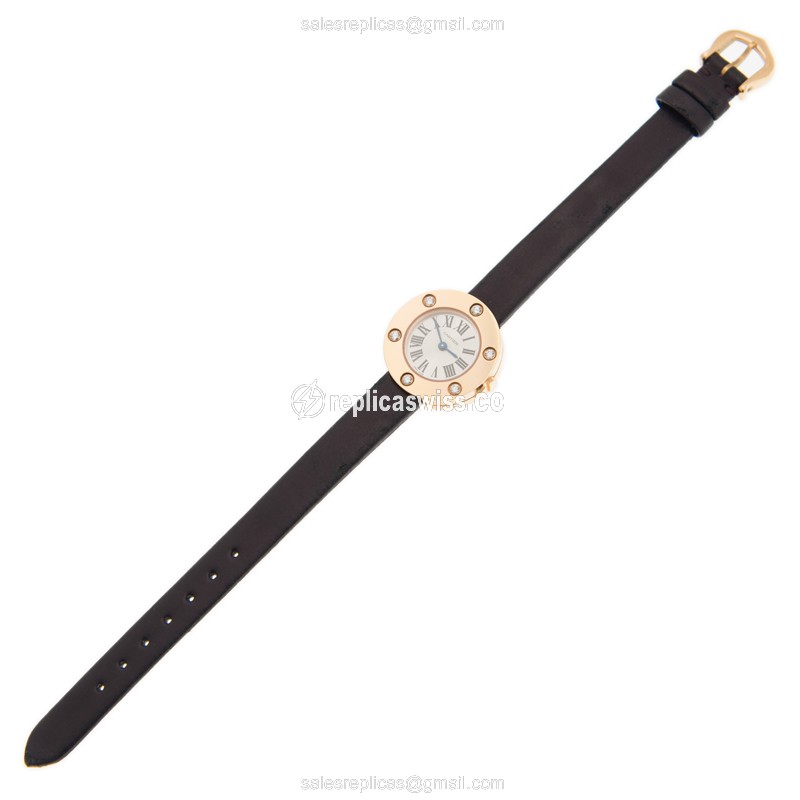 Cartier LOVE Quartz 18kt Rose Gold - Buckle Clasp - Silver Dial - Satin Black Strap - View 2