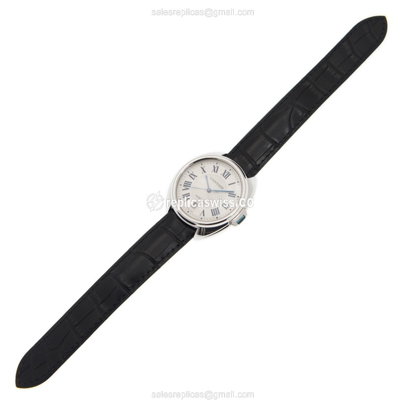 Cartier WGCL0005 CLe De Cartier Replica - Auto 18kt Gold - White Dial - Black Alligator Strap - View 2