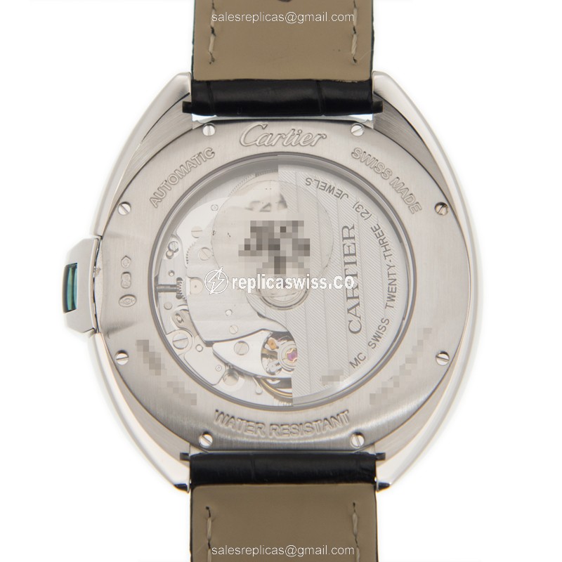 Cartier WGCL0005 CLe De Cartier Replica - Auto 18kt Gold - White Dial - Black Alligator Strap - View 3