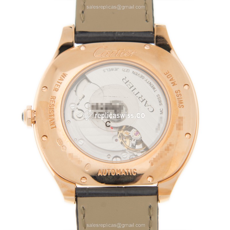 Cartier WGNM0004 Replica - Automatic - 18kt Rose Gold - Black Dial - Alligator Black Strap - View 3