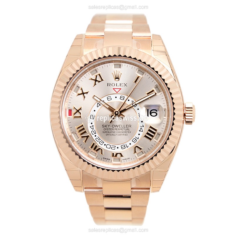 Rolex Sky-Dweller Replica | Automatic | 18kt Rose Gold - Pink Dial, Gold Clasp - View 2
