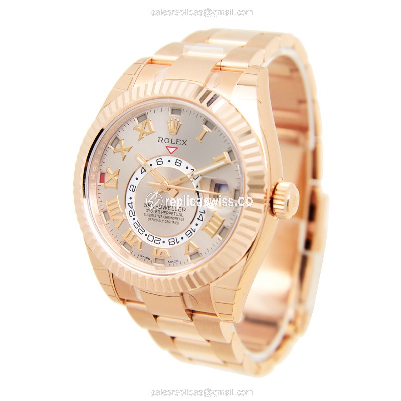 Rolex Sky-Dweller Replica | Automatic | 18kt Rose Gold - Pink Dial, Gold Clasp - View 3
