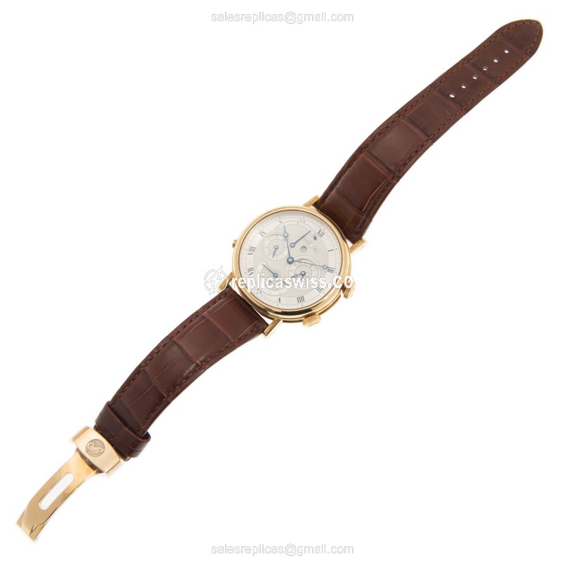 Breguet 5707BA/12/9V6 Replica - Auto - 18kt Gold Case - Silver Dial - Brown Alligator Strap - View 2