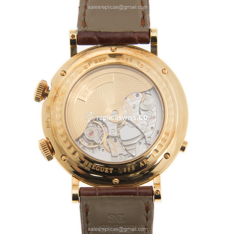 Breguet 5707BA/12/9V6 Replica - Auto - 18kt Gold Case - Silver Dial - Brown Alligator Strap - View 3