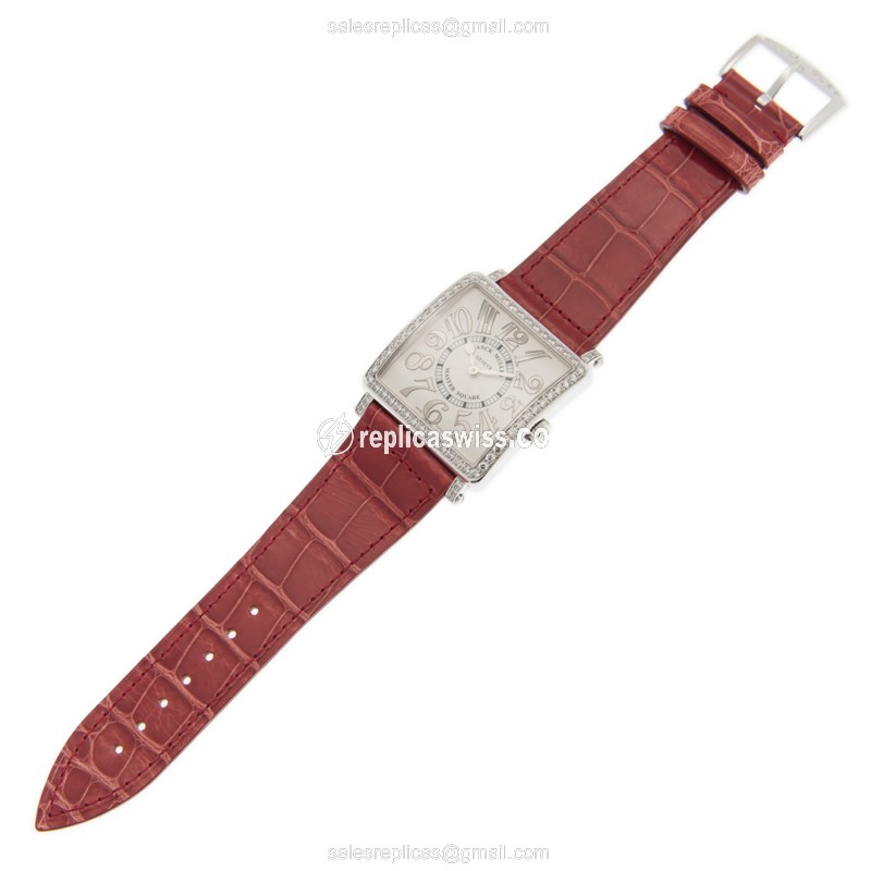 Franck Muller 6002 M B QZ REL V D 1R Replica - Quartz - Stainless Steel - White Dial - Red Alligator Strap - View 2