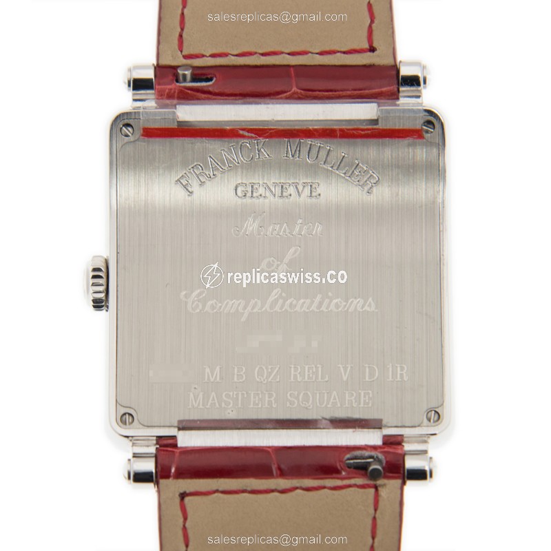 Franck Muller 6002 M B QZ REL V D 1R Replica - Quartz - Stainless Steel - White Dial - Red Alligator Strap - View 3