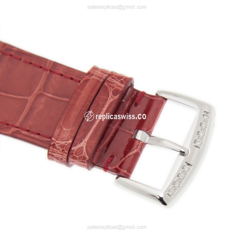 Franck Muller 6002 M B QZ REL V D 1R Replica - Quartz - Stainless Steel - White Dial - Red Alligator Strap - View 4