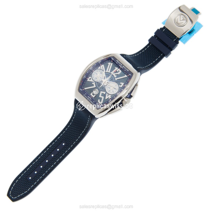 Franck Muller V45 CC DT YACHTING AC.BL - Automatic - Steel Case - Blue Dial - Blue Rubber Strap - View 2