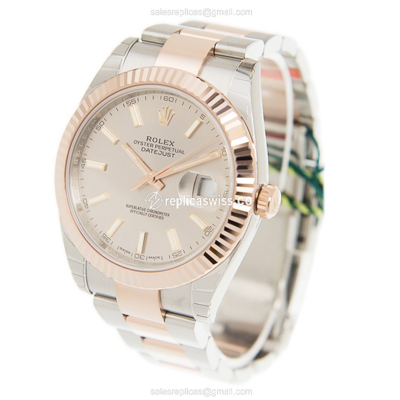 Rolex Datejust Replica - Automatic - 18kt Rose Gold & Steel - Silver Dial - Gold Strap - View 3