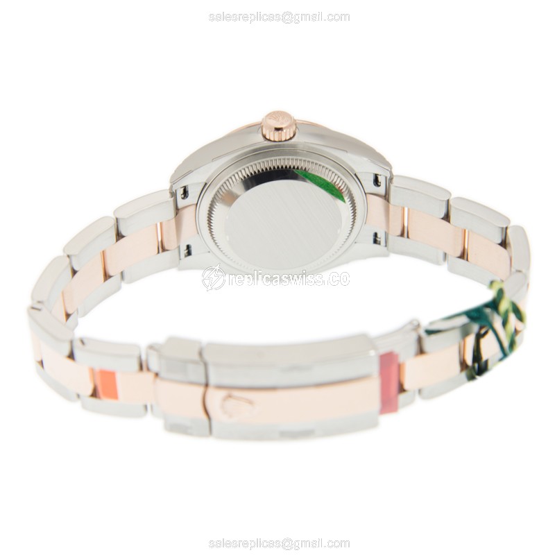 Rolex Lady Datejust Replica - Automatic - 18kt Rose Gold Case - White Dial - Gold Steel Strap - View 4