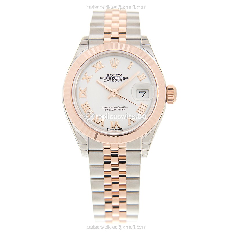 Rolex Datejust Replica - Automatic - 18kt Rose Gold & Steel Case - White Dial - View 2