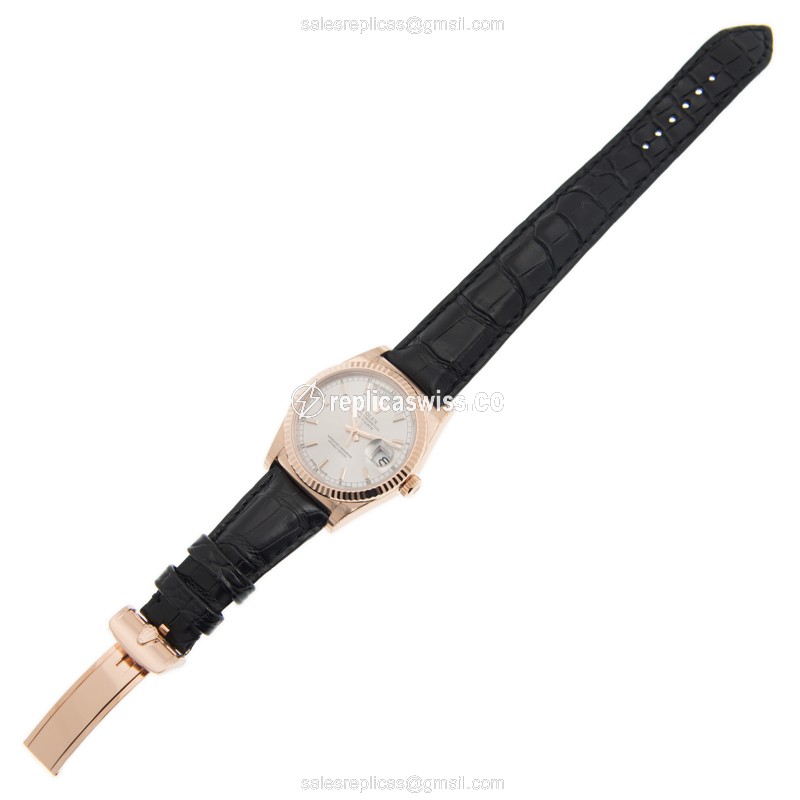 Rolex DAY-DATE Replica - 18kt Rose Gold - Automatic, Gray Dial - Alligator Black - View 2