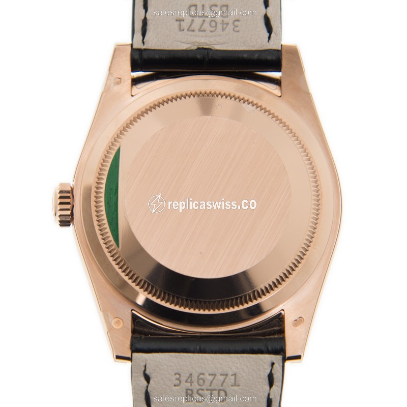 Rolex DAY-DATE Replica - 18kt Rose Gold - Automatic, Gray Dial - Alligator Black - View 3