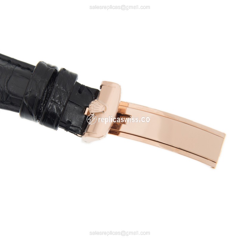Rolex DAY-DATE Replica - 18kt Rose Gold - Automatic, Gray Dial - Alligator Black - View 4