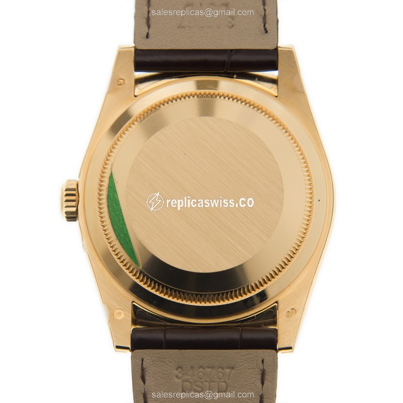 Rolex DAY-DATE Replica - 18kt Gold Case - Automatic - Brown Alligator Strap - View 3
