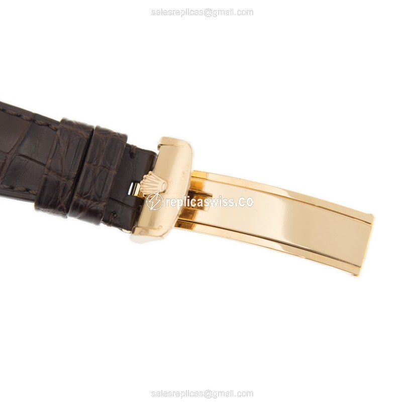 Rolex DAY-DATE Replica - 18kt Gold Case - Automatic - Brown Alligator Strap - View 4