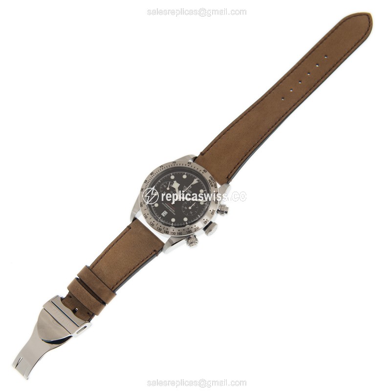 Tudor Black Bay Chrono - Automatic - Stainless - Black Dial - Brown Leather Strap - View 2