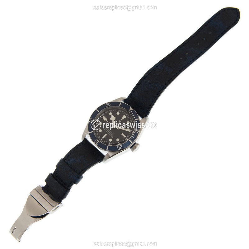 Tudor Heritage Ranger Replica - Automatic - Stainless Steel - Black - Blue Leather - Clasp - View 2