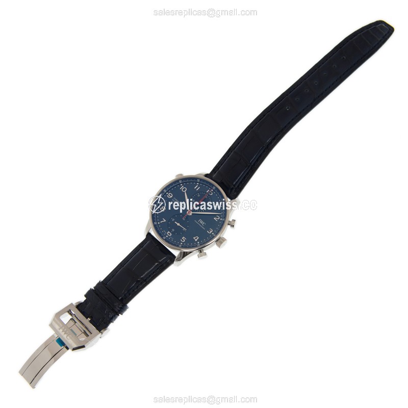 IWC Portuguese Replica - Manual Wind - Steel Case - Blue Dial - Alligator Blue Strap - View 2