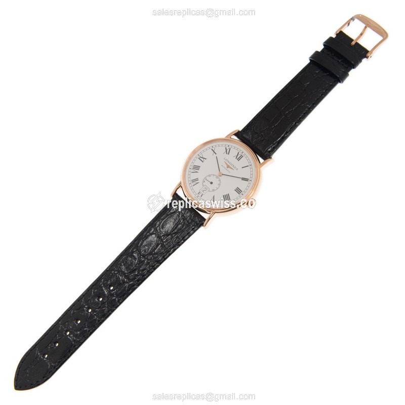 Longines Presence Replica - Automatic PVD Gold - White Dial, Black Buckle Cowhide Strap - View 2
