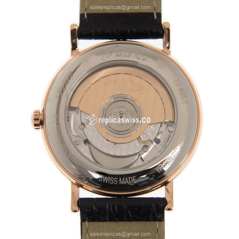 Longines Presence Replica - Automatic PVD Gold - White Dial, Black Buckle Cowhide Strap - View 3