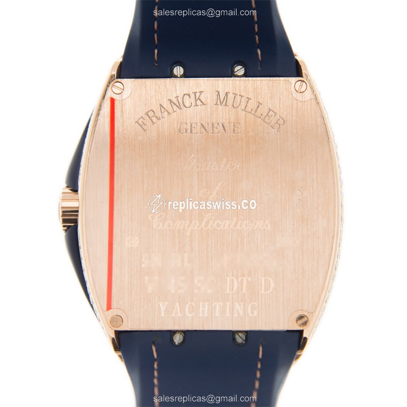 Franck Muller V 45 SC DT D YACHTING 5N - Automatic 18kt Rose Gold - Blue Dial, Leather Strap - View 3